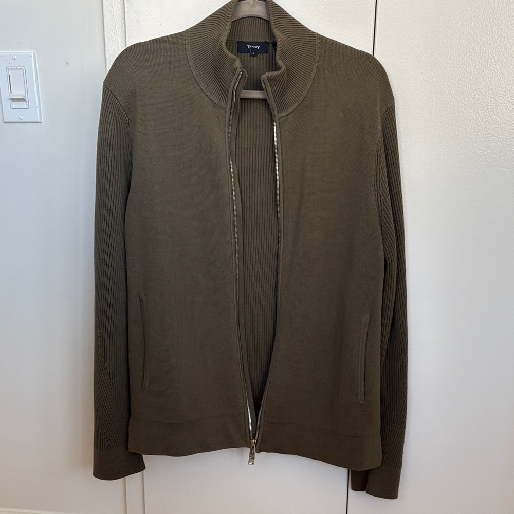 Theory Men's Olive Green Sweater Cardigan